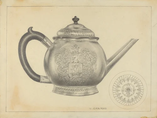 Silver Teapot by Vincent Carano, index of american design, 1935-1942