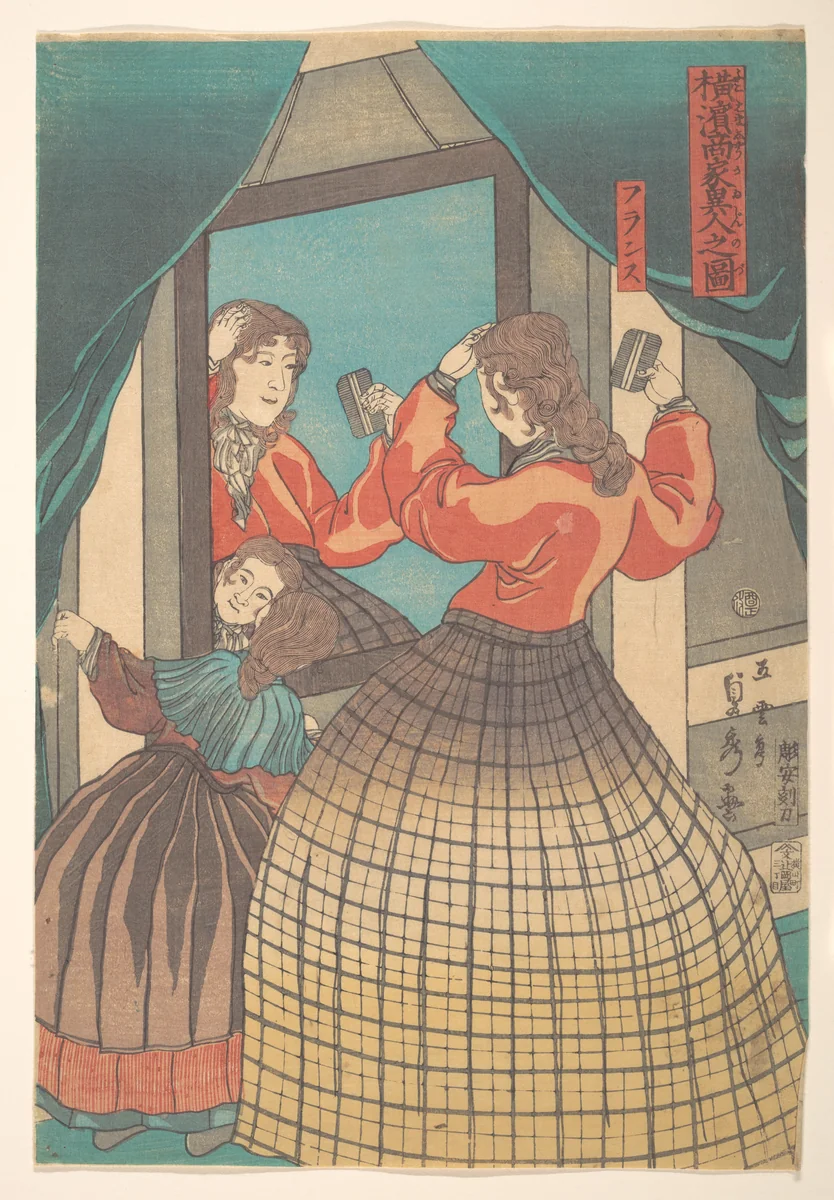 French Woman and Girl, from the series Foreign Merchants in Yokohama (Yokohama shōka ijin no zu) by Utagawa Sadahide, print, 1861