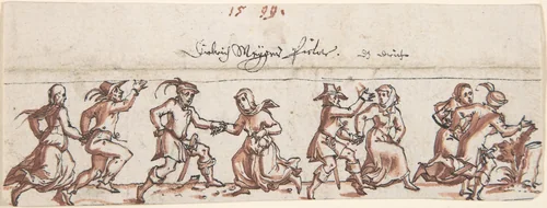 Farmers Dancing by Dietrich Theodor Meyer, drawing, 1599