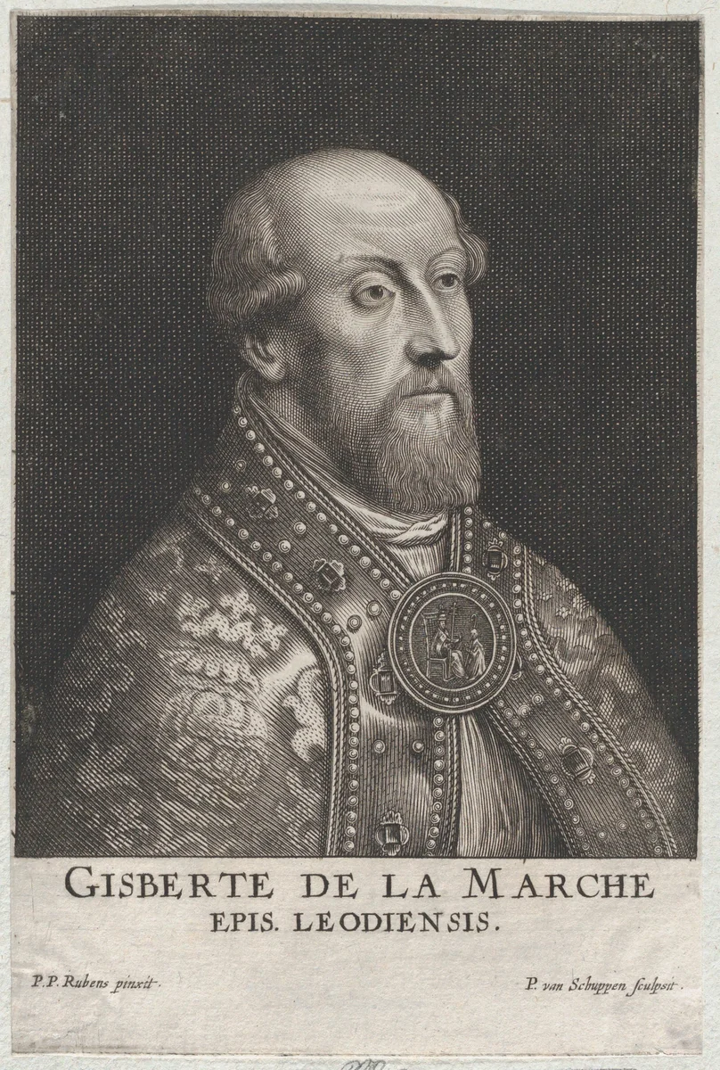 Portrait of Gisbert de la Marche, Bishop of Liège by Pierre van Schuppen, print, 1640-1660