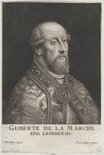 Portrait of Gisbert de la Marche, Bishop of Liège by Pierre van Schuppen, print, 1640-1660
