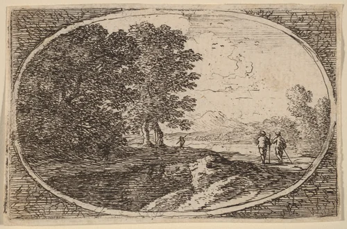 Three Men Carrying Staffs by Herman van Swanevelt, print, 1600-1655
