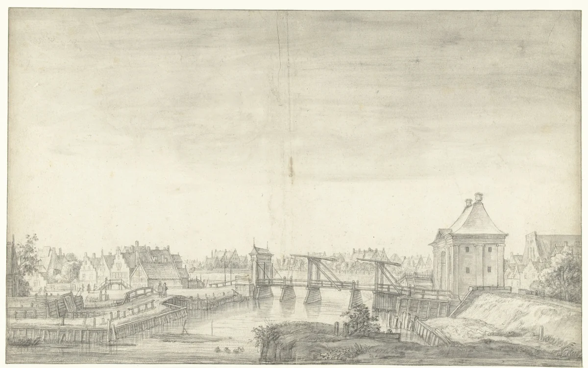 Derde Heiligewegspoort te Amsterdam by Anthonie Waterloo, drawing, 1636-1664