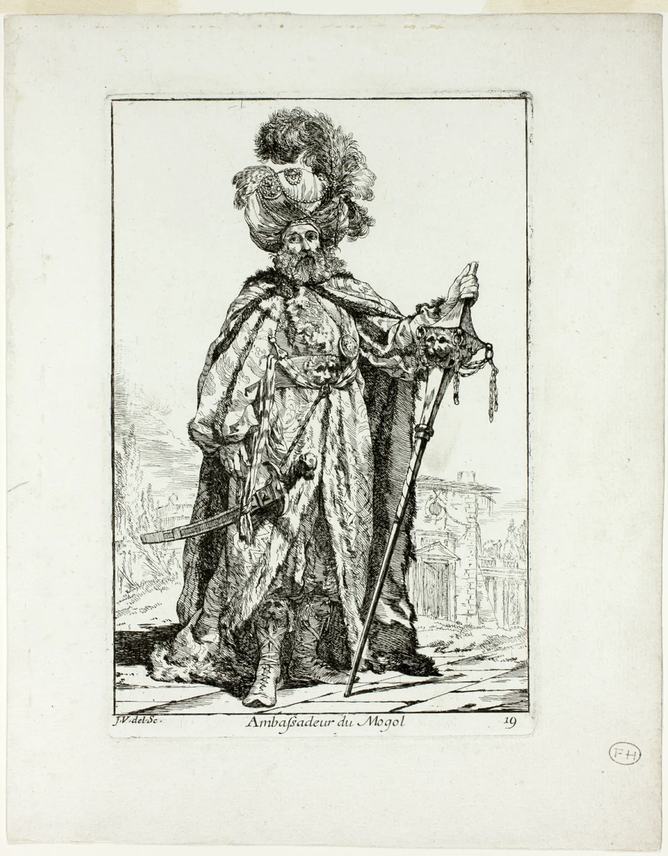 Ambassadeur du Mogol, plate nineteen from Caravanne du Sultan à la Mecque by Joseph-Marie Vien, print, 1748