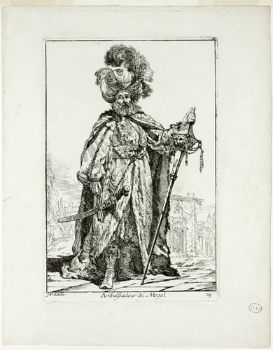 Ambassadeur du Mogol, plate nineteen from Caravanne du Sultan à la Mecque by Joseph-Marie Vien, print, 1748