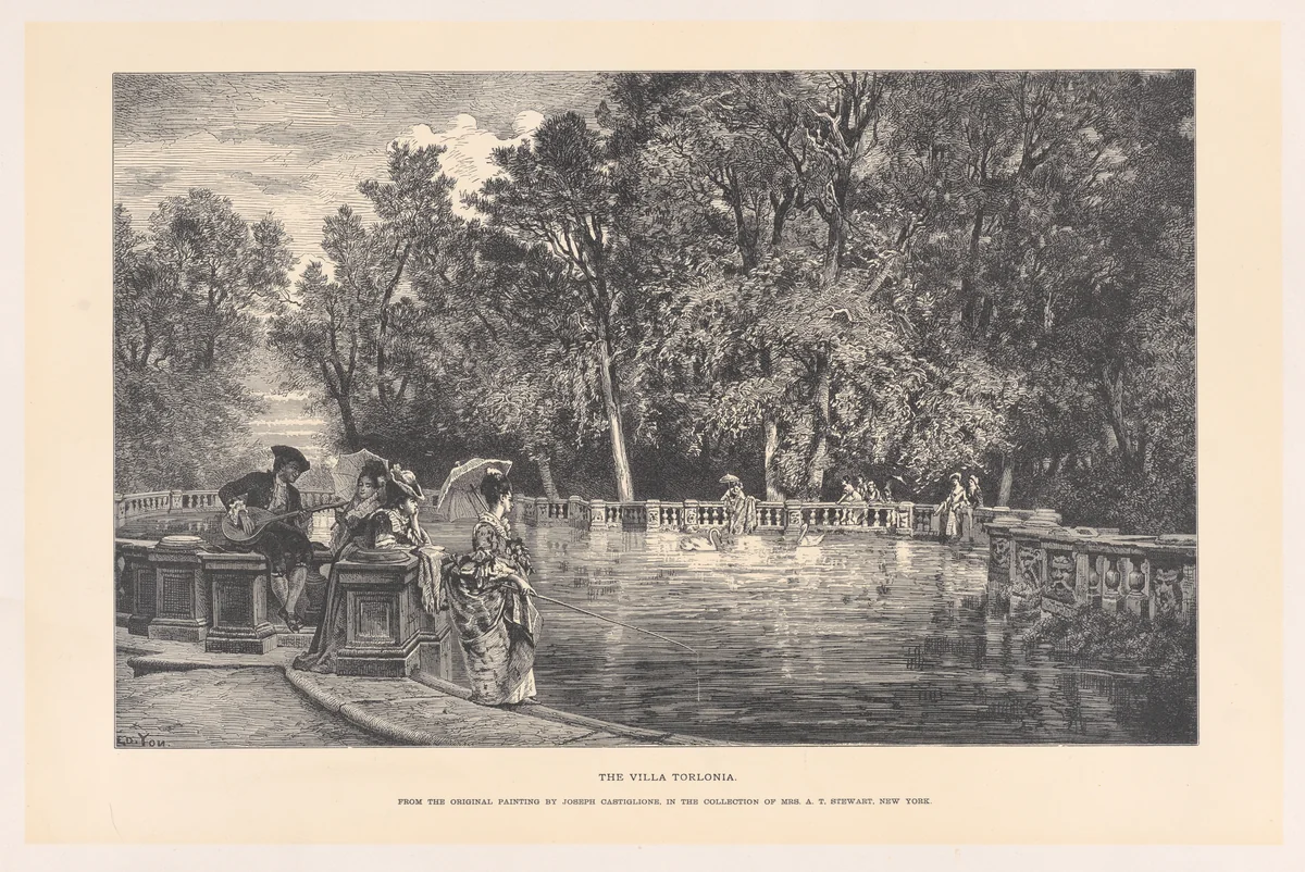 The Villa Torlonia, from the original painting by Joseph Castiglione in the collection of Mrs. A. T. Stewart, New York by Edmond Yon, print, 1800-1900