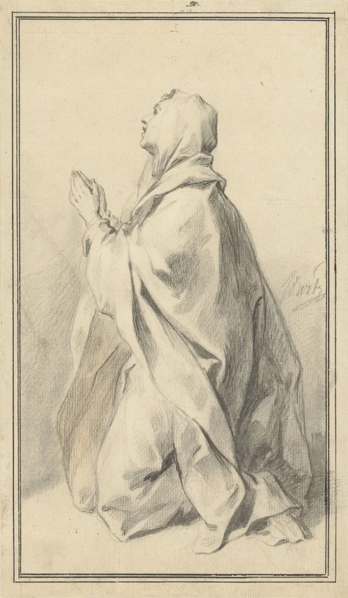 Biddende vrouw, naar links in profiel by Jacob de Wit, drawing, 1705-1754