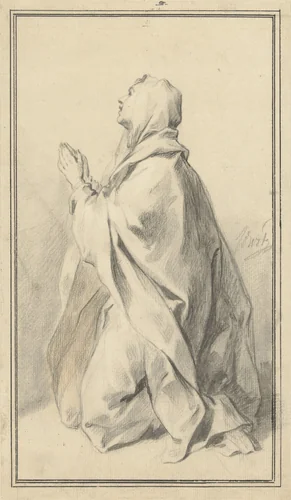 Biddende vrouw, naar links in profiel by Jacob de Wit, drawing, 1705-1754