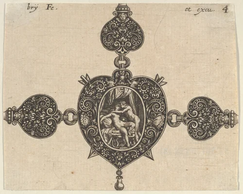 Design for a Heart-Shaped Brooch by Johann Theodor de Bry, print, 1580-1600
