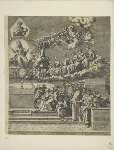 Dispuut over het Heilige Sacrament (rechter deel) by Unknown, print, 1552