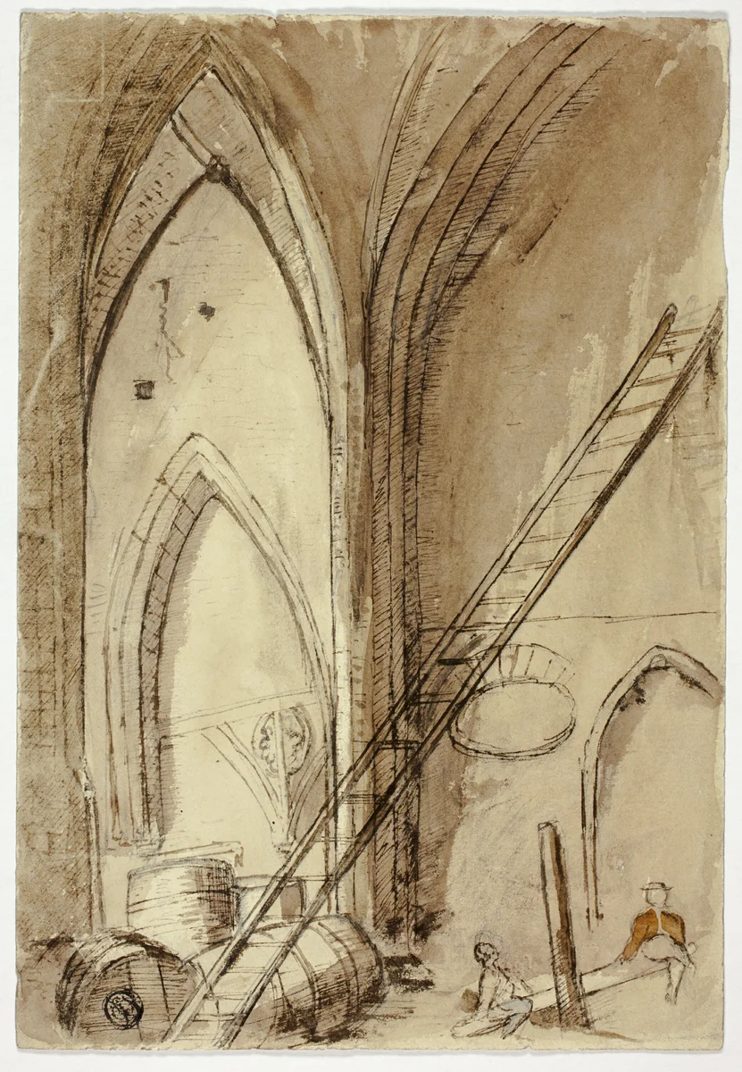 Teetertotter in Church Building by Unknown Artist, drawing, 1800-1899