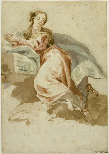 Draped Female Figure at Prayer by Francesco Fontebasso, painting, 1709-1769