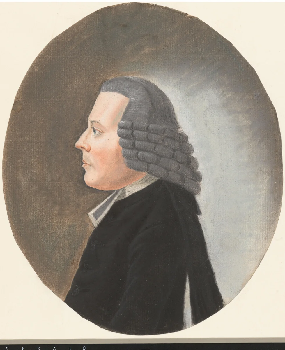 Portret van een predikant met grijze pruik, profiel, naar links by anonymous, drawing, 1700-1800