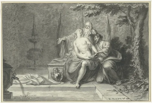 Suzanna en de ouderlingen by Ottmar Elliger, drawing, 1676-1700