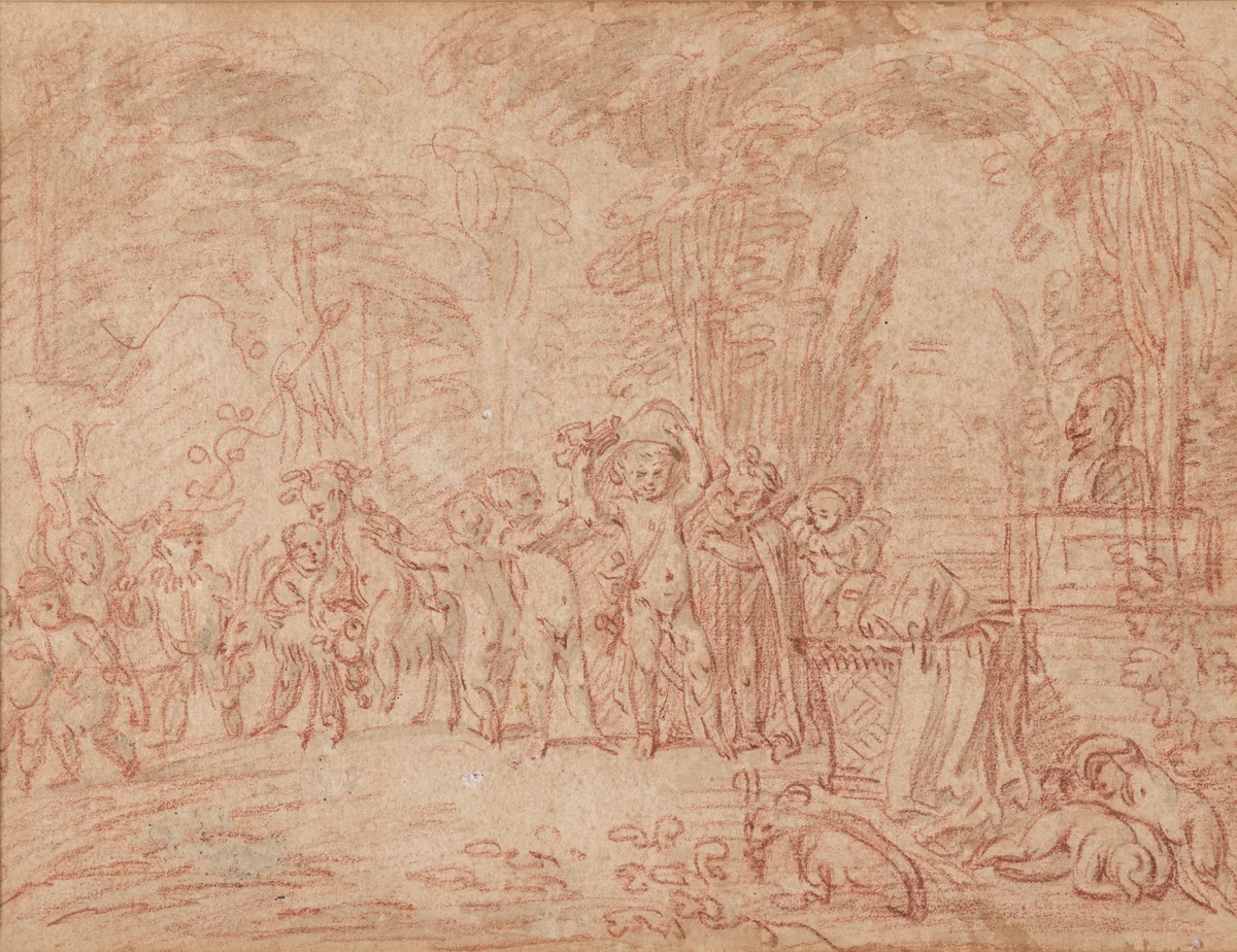 Children Parodying a Triumph of Bacchus by Antoine Watteau, drawing, 1703-1713