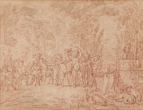 Children Parodying a Triumph of Bacchus by Antoine Watteau, drawing, 1703-1713