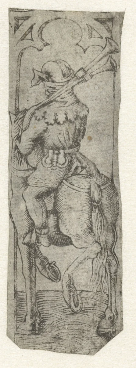 Man te paard met een doedelzak by anonymous, print, 1500-1599