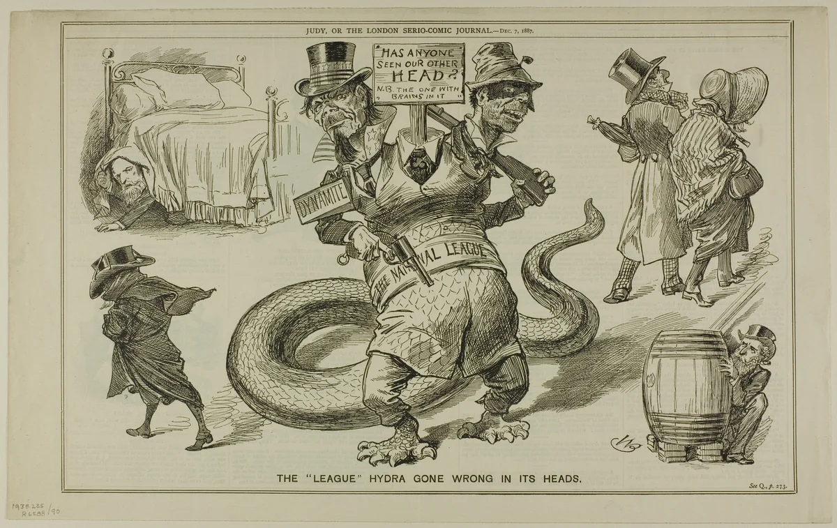The 'League' Hydras Gone Wrong in Its Heads, from Judy by W. B., print, 1887