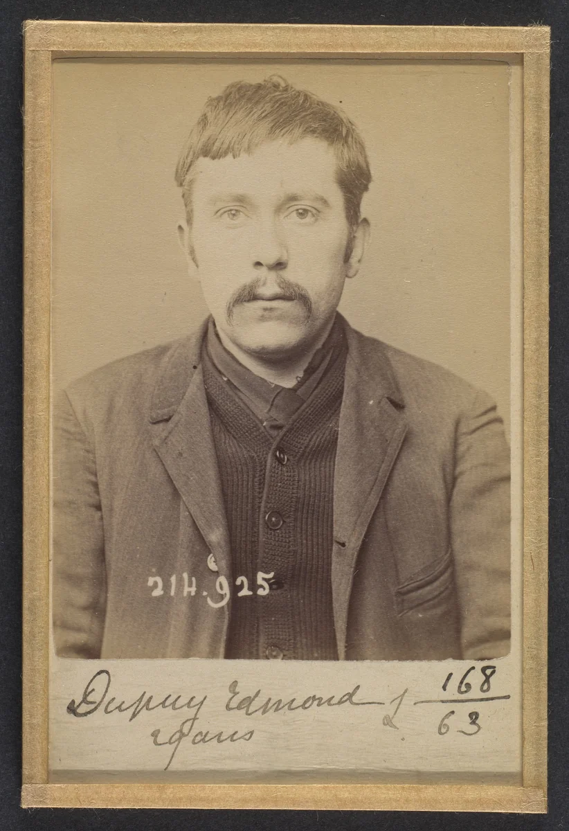 Dupuy. Edmond, Adolphe. 29 ans, né à Paris XIVe. Employé de commerce. Anarchiste. 1/3/94. by Alphonse Bertillon, photograph, 1894