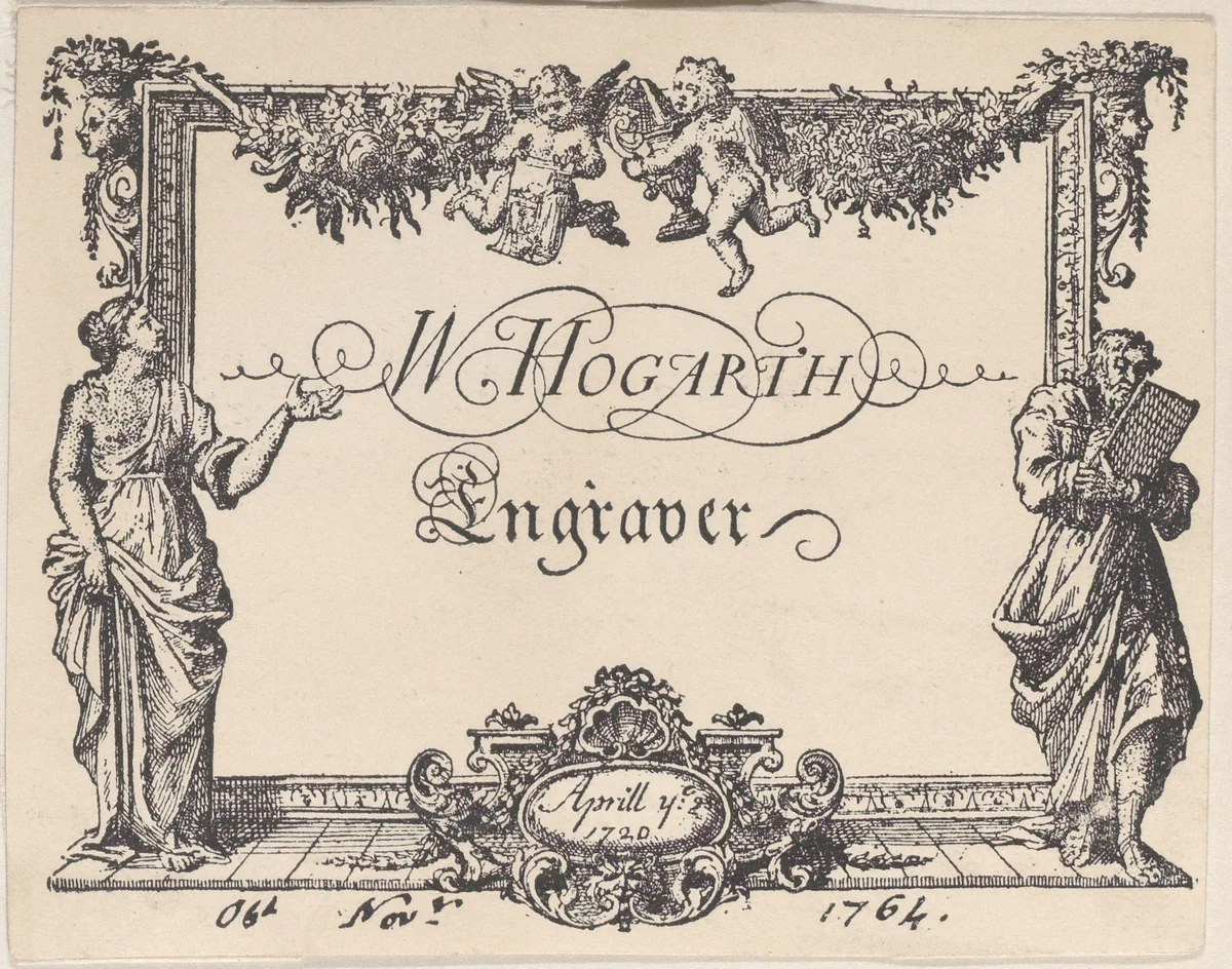 William Hogarth's Trade Card (modern reproduction) by William Hogarth, print, 1880-1928