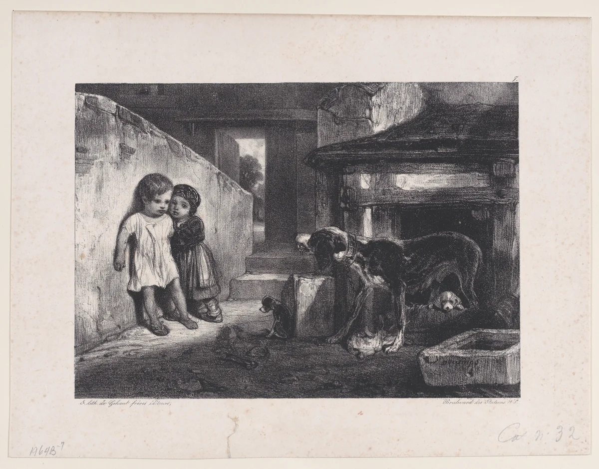 Children Frightened by Snarling Dog, from "Hunting Scenes" by Alexandre-Gabriel Decamps, print, 1829