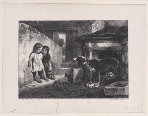 Children Frightened by Snarling Dog, from "Hunting Scenes" by Alexandre-Gabriel Decamps, print, 1829