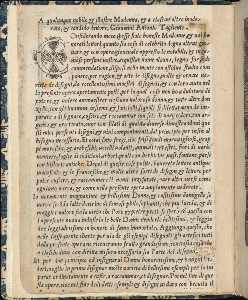 Essempio di recammi, title page (verso) by Giovanni Antonio Tagliente, book, 1530