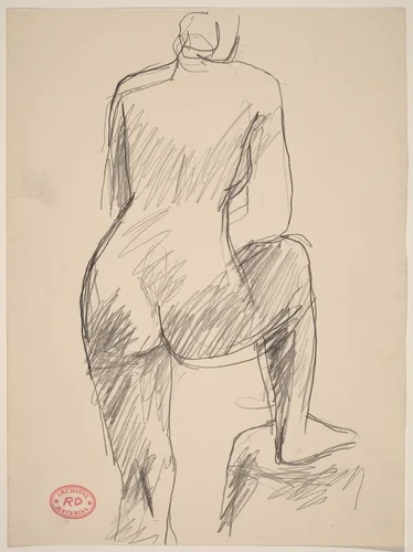 Untitled [back view of a nude with her right foot on a pedestal] by Richard Diebenkorn, drawing, 1955-1967