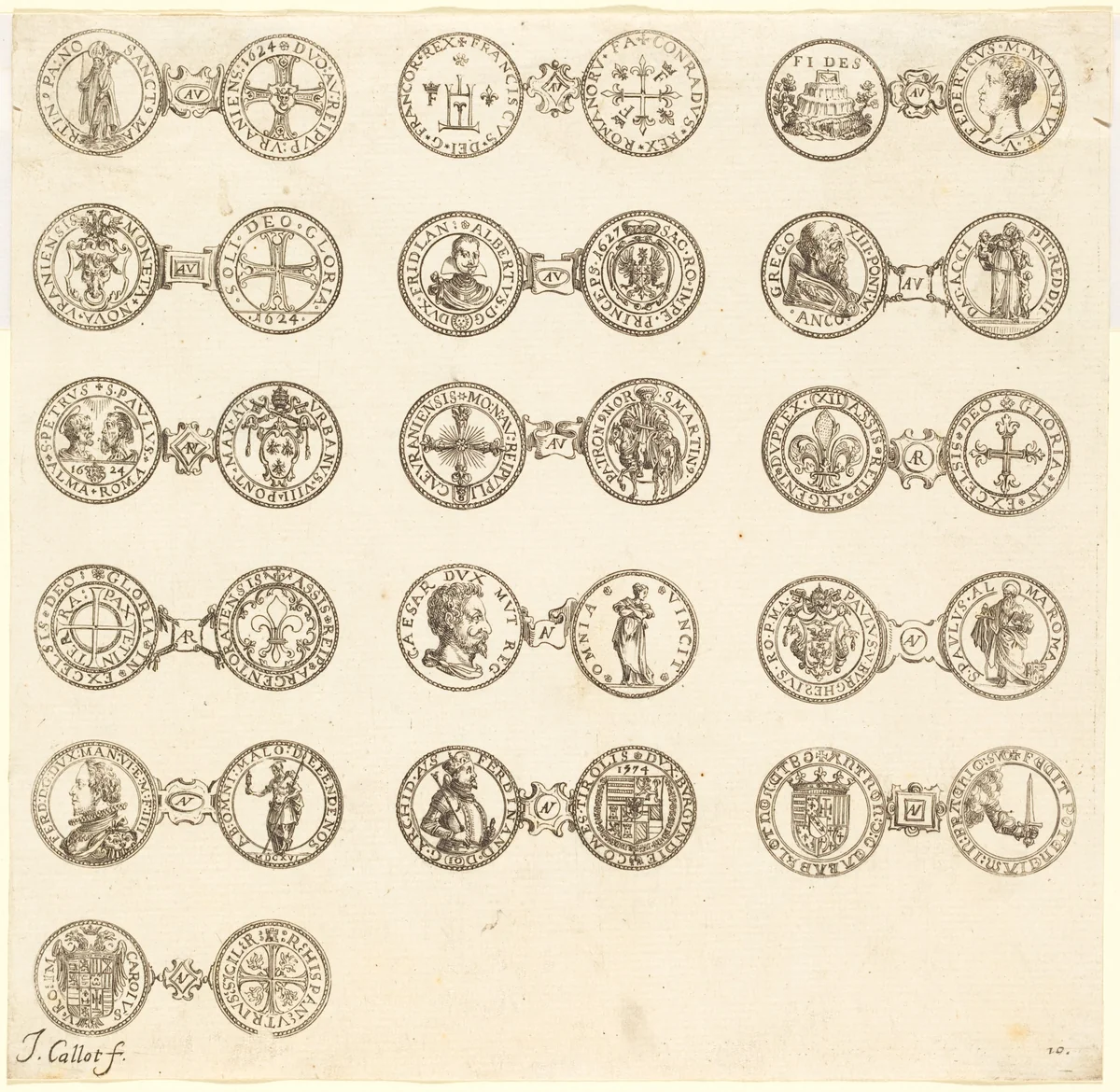 Coins [plate 10] by Jacques Callot, print, 1624-1634