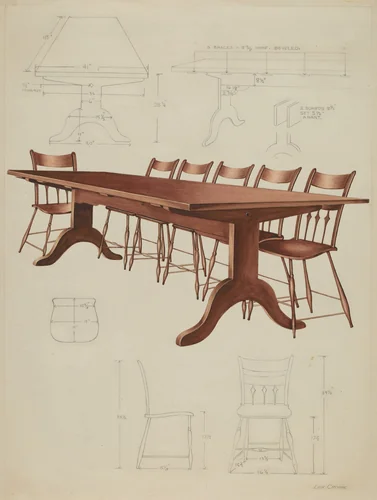 Shaker Dining Table and Chairs by Lon Cronk, index of american design, 1937