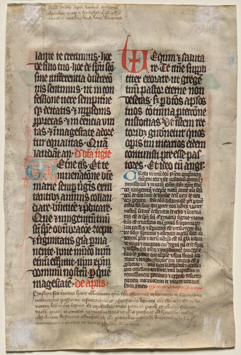 Leaf from a Missal: Text (verso) by Unknown, manuscript, 1325-1345