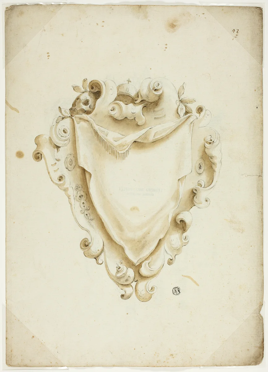 Design for Escutcheon, with Orb by Unknown Artist, drawing, 1700-1799