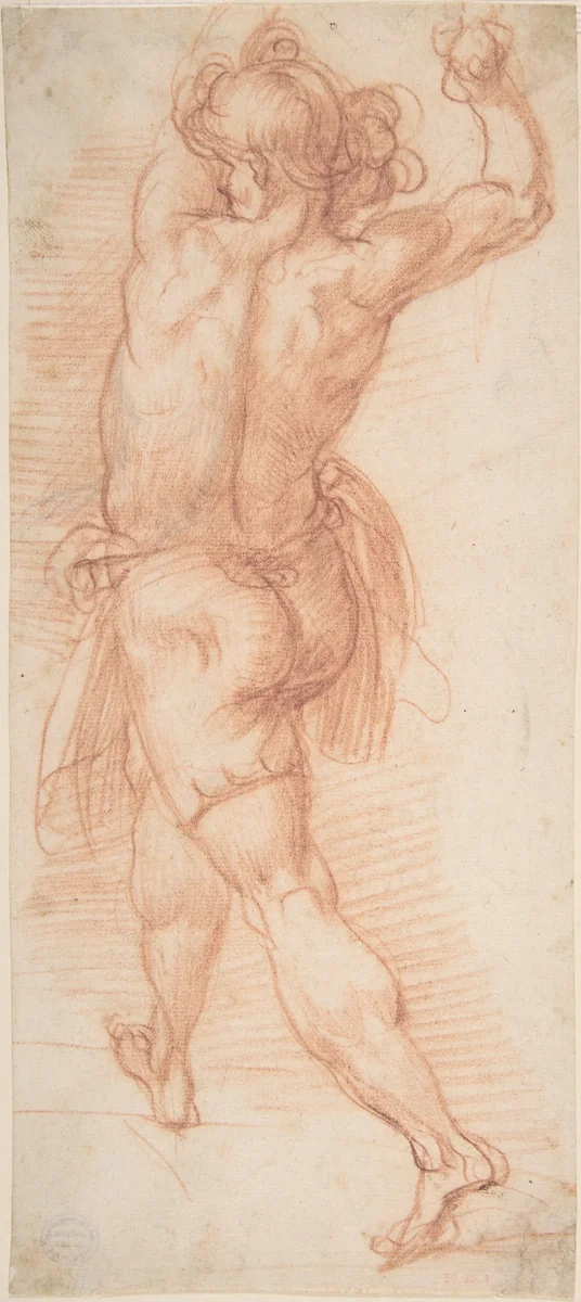 Figure of a Man Throwing Stones (recto); Study of a Man (?) (verso) by Giuseppe Cesari, drawing, 1568-1640