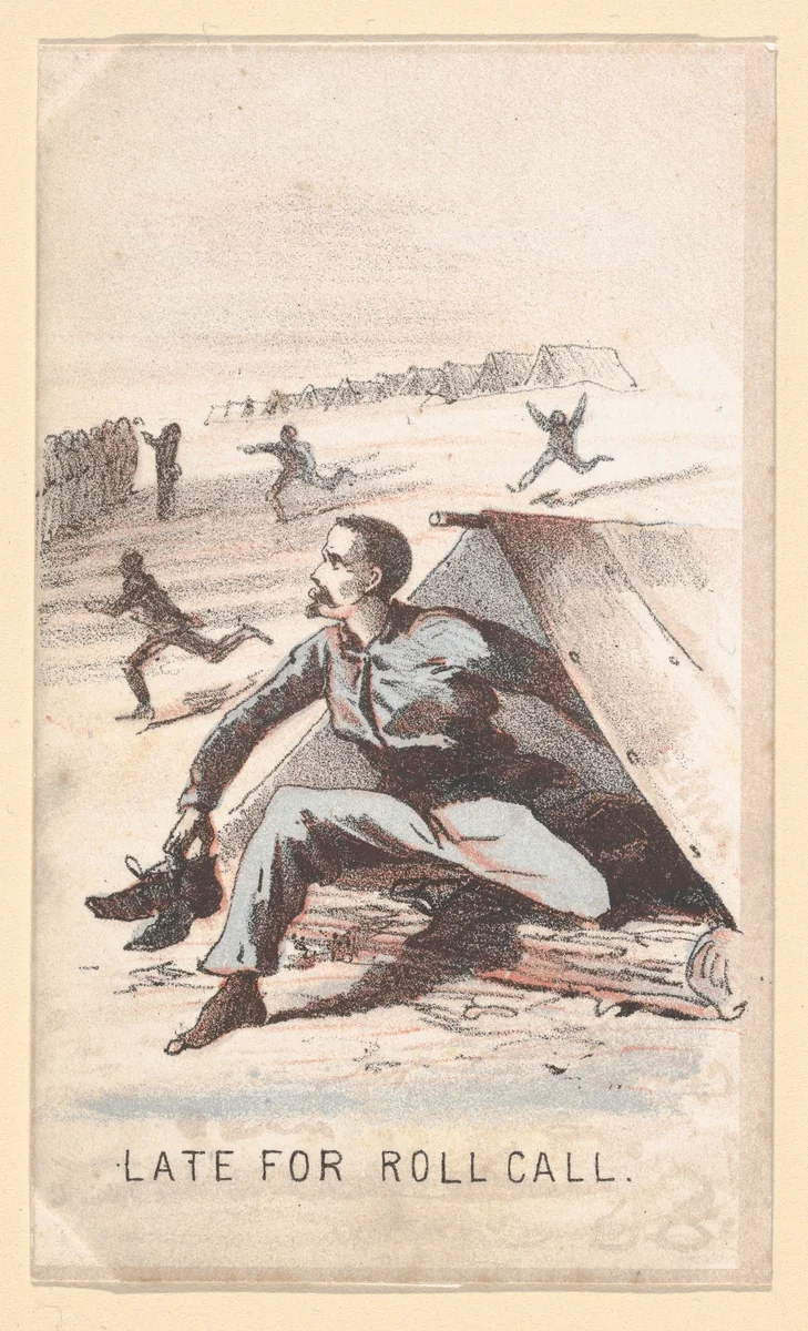 Life in Camp, Part 1: Late for Roll Call by Winslow Homer, print, 1864