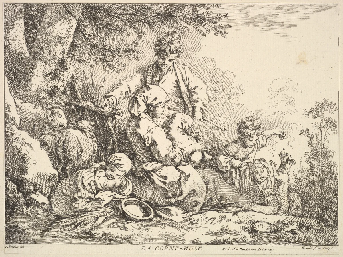 Bagpipes by Jacques Gabriel Huquier, print, 1745-1800