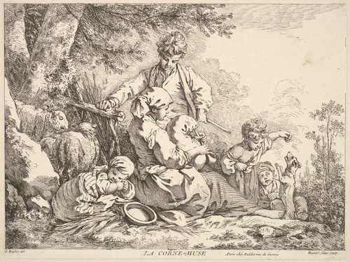 Bagpipes by Jacques Gabriel Huquier, print, 1745-1800