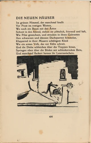 Die Neuen Häuser (The New Houses) (in-text plate) from mock-up of Georg Heym: Umbra Vitae (Georg Heym: Shadow of Life) by Ernst Ludwig Kirchner, volume, 1912-1922