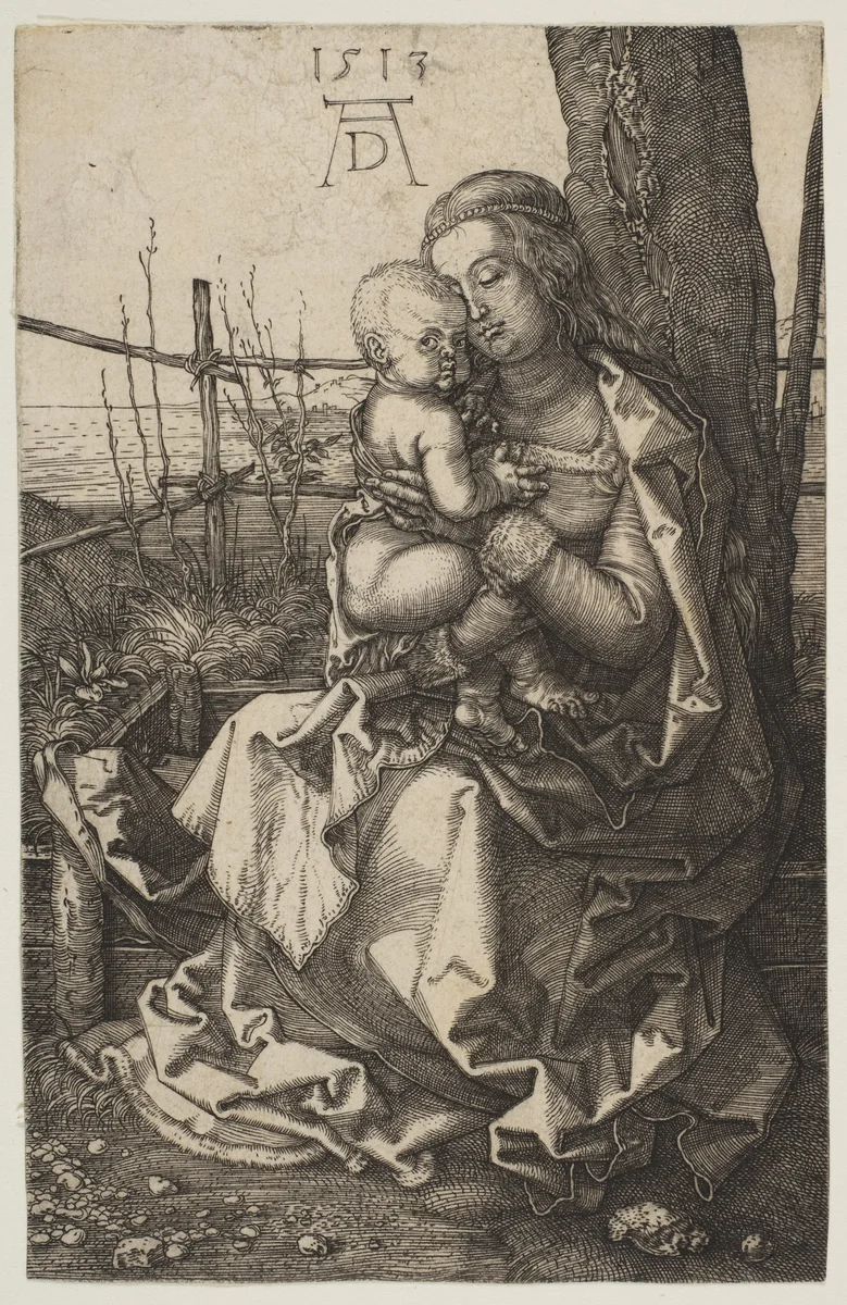 Virgin and Child Seated by a Tree by Albrecht Dürer, print, 1513