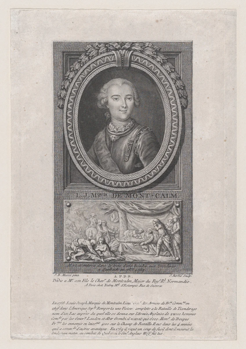 Portrait of L. J. Marquis de Mont-Calm by Jacques Barbié, print, 1781