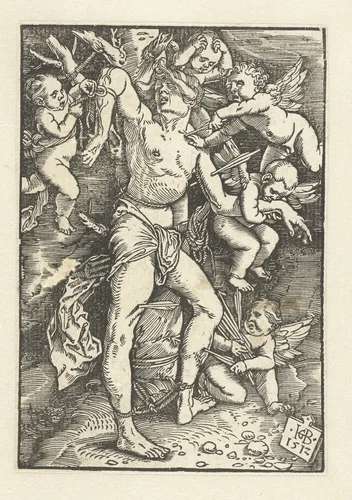 Sebastiaan wordt verlost van pijlen door engelen by Unknown, print, 1512