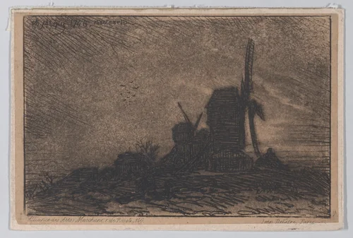 Two Windmills in Montmartre by Charles Jacque, print, 1846
