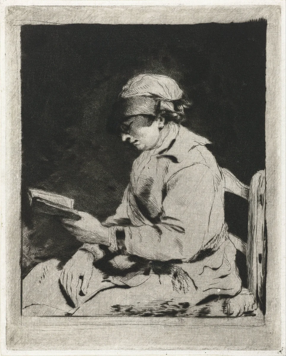 Portret van een lezende man, in profiel naar links by Louis Bernard Coclers, print, 1756-1817