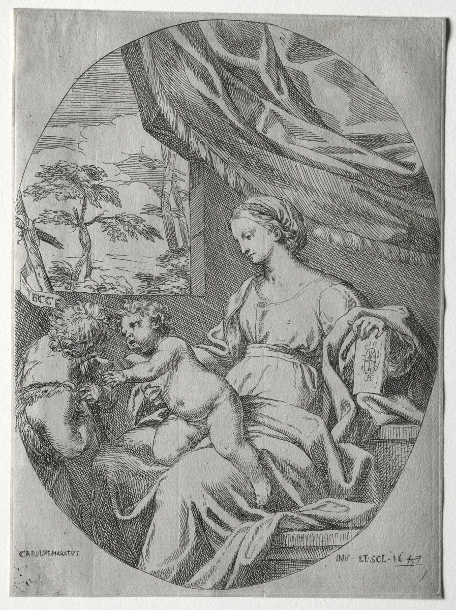 Virgin and Child with the Infant St. John by Carlo Maratti, print, 1647