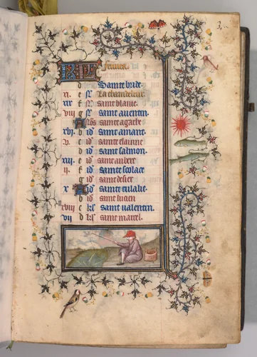 Hours of Charles the Noble, King of Navarre (1361-1425): fol. 2r, February by Master of the Brussels Initials and Associates, book, 1400-1410