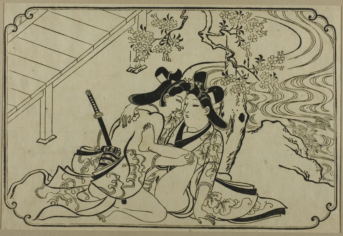 Lovers in the Garden, from an Untitled Series of Erotic Prints by Hishikawa Moronobu (菱川師宣), print, 1668-1686