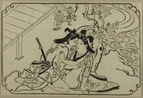 Lovers in the Garden, from an Untitled Series of Erotic Prints by Hishikawa Moronobu (菱川師宣), print, 1668-1686
