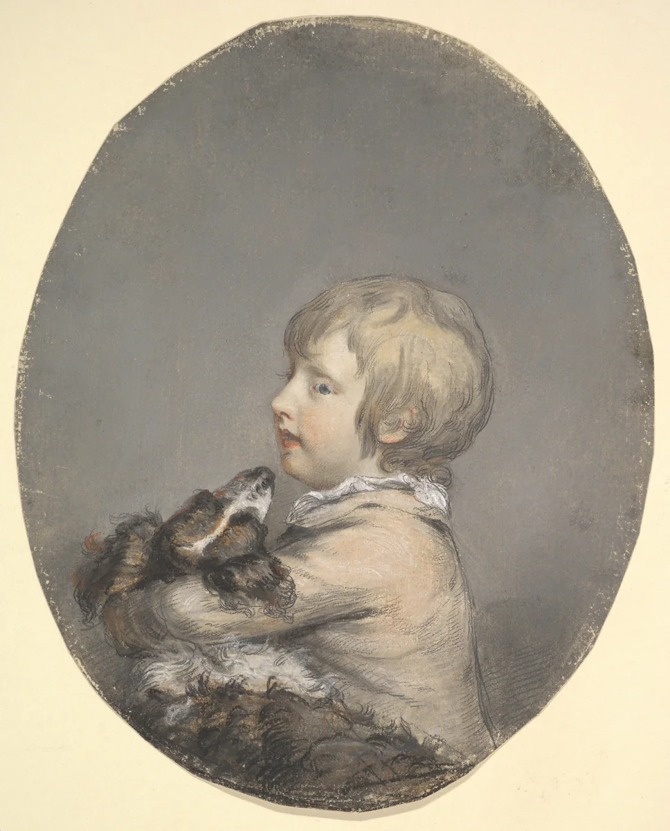 William Evelyn of St Clere, Kent, holding a spaniel by Hugh Douglas Hamilton, drawing, 1768-1789