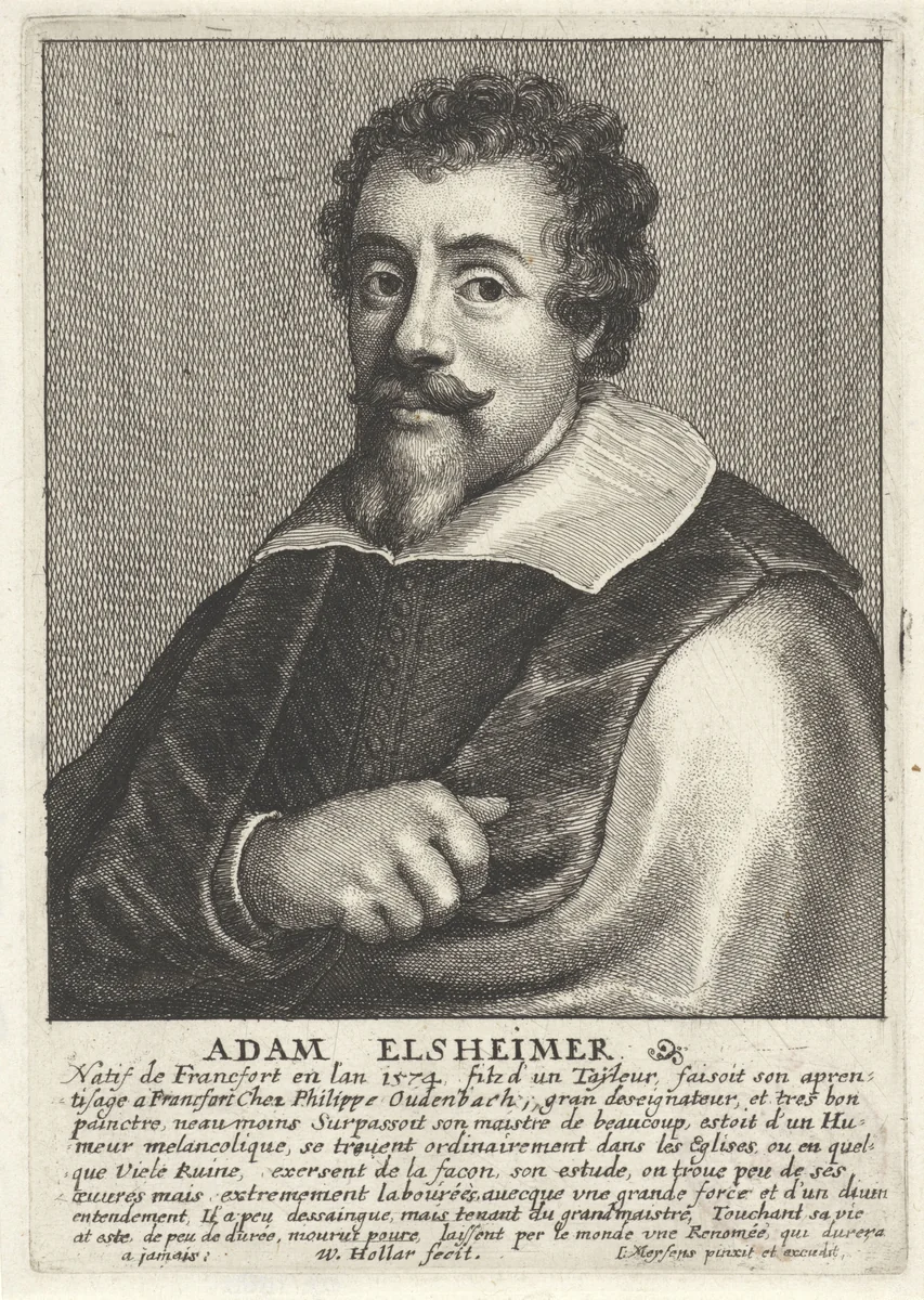 Portret van Adam Elsheimer by Wenceslaus Hollar, print, 1649-1670