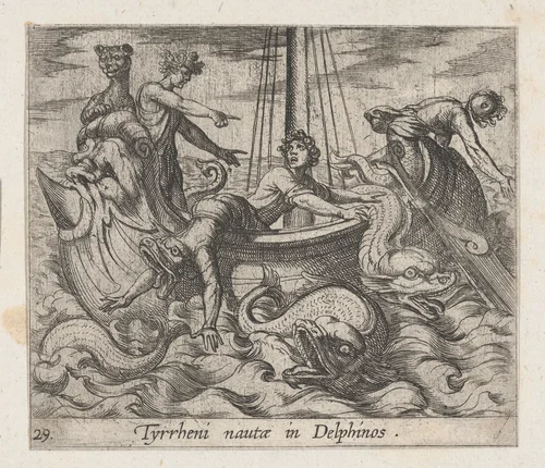 Plate 29: Bacchus Changing his Kidnappers into Monsters (Tyrrheni nautae in Dlephinos), from Ovid's 'Metamorphoses' by Antonio Tempesta, print, 1606