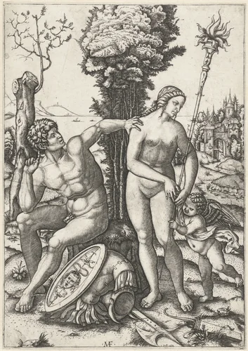 Mars en Vensu als liefdespaar met Amor by Unknown, print, 1508
